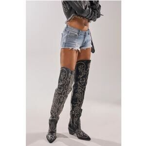 AKIRA AZALEA WANG KESS BLACK WESTERN THIGH HIGH CHUNKY BOOT Size 11 NWT Festival
